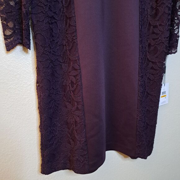 NEW Kelvin Clein Purple Lace Sleeve Sheath Dress Plus Size 16W Evening - Picture 8 of 13